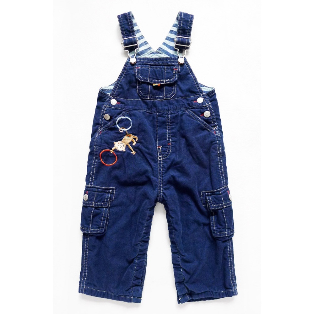 Monkey Embroidered Cargo Corduroy Overalls 18 Mnth